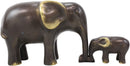 Ebros Brass Metal Safari Elephant Mother and Calf Bonding Scene Statue 9.25"L