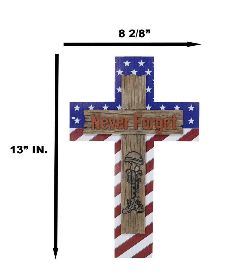 Western USA Flag Hero Fallen Soldier Boot Rifle Helmet Never Forget Wall Cross