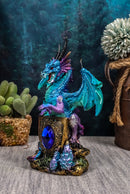 Aqua Azure Dragon Guarding Blue Saphire Ancient Relic Stone Figurine Collectible