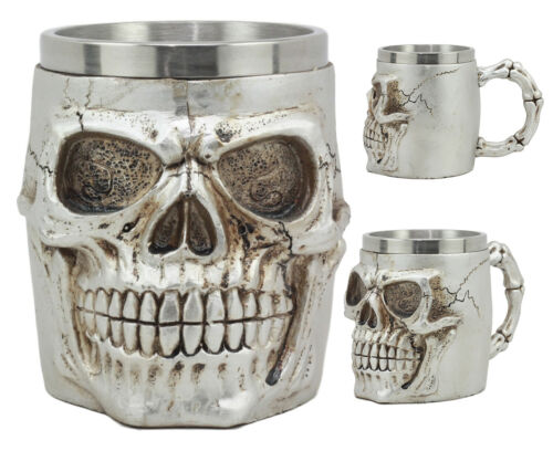 Grinning Silver Alien Skull Mug 14oz Extra Terrestrial UFO Tankard Beer Stein