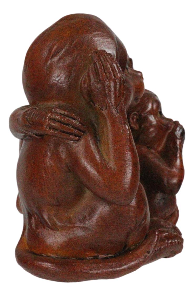 See Hear Speak No Evil Monkeys Figurine in Faux Mahogany Wood Finish Figurine