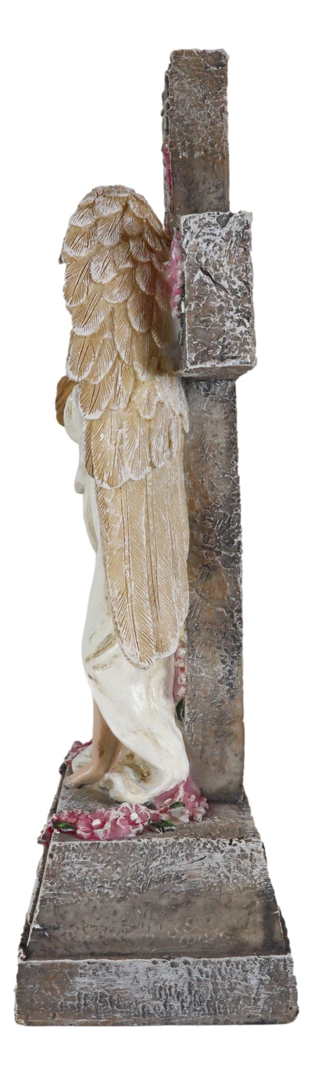 Ebros Christian Inspirational Love Angel With Rose Cross Desktop Plaque Figurine