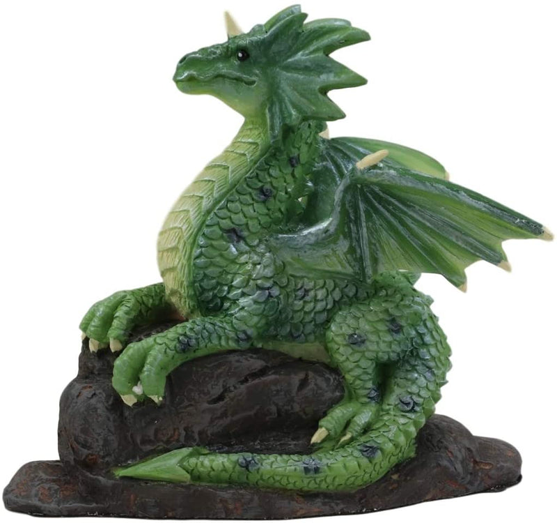 Ebros Green Unicorn Horned Dragon On Rock Figurine 5" Tall Fantasy Decor