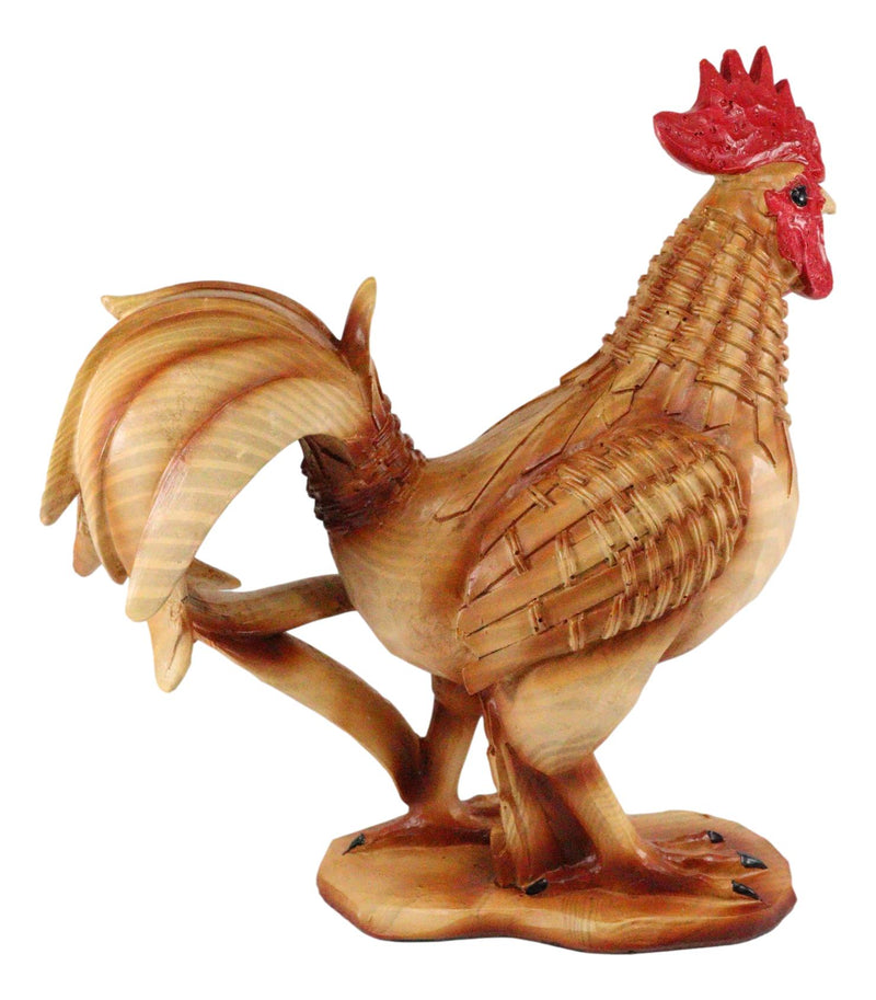 Ebros Country Farm Chicken Rooster Decorative Figurine In Faux Bamboo Finish Resin