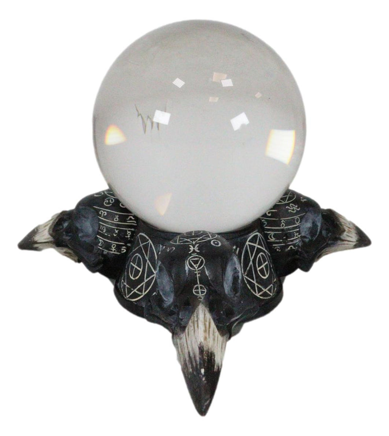 Wicca Psychic Raven Skulls Sacred Geometry Crystal Glass Gazing Ball Figurine