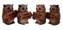 Forest Wisdom Great Horned Owl Holding Signs Figurine Set 3.5"H Four Funny Owls