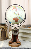 Rustic Western Cowboy Hat and Boots World Atlas Map Globe Decorative Figurine