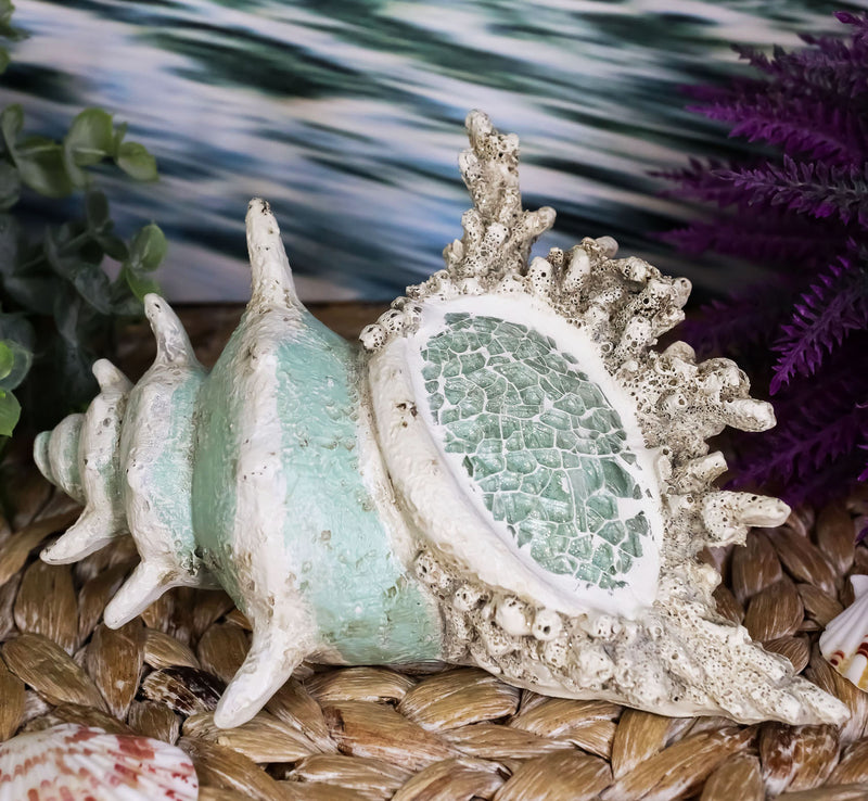 Large Ocean Sea Shell Conch Statue With Mosaic Crushed Glass 6.5"L Seashells Art