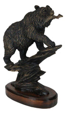 Ebros Gift Black Bear Figurine Biting Fish Climbing Rocky Hills 13.25" H