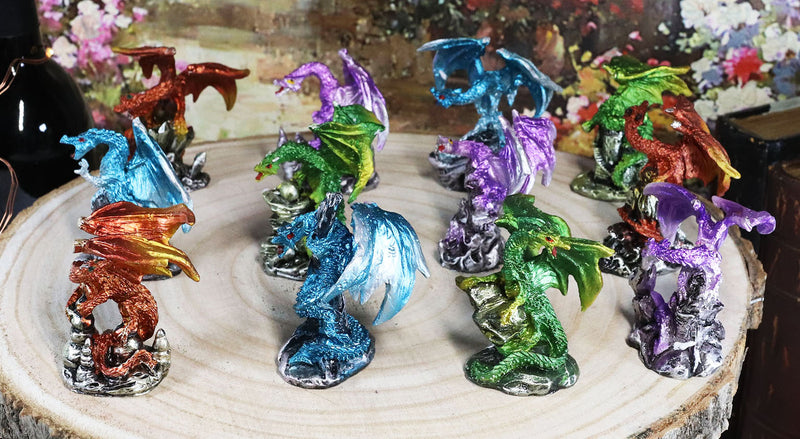 Ebros Ancient Mythical Fantasy Rune Elemental Dragon Figurine 12 Mini Collectible Set