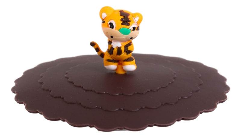 Set Of 4 Brown Tiger Reusable Silicone Coffee Tea Mug Cup Cover Lids Air Tight