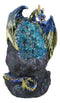 Blue Ice Dragon With Colorful LED Quartz Faux Geode Rock Crystal Cove Figurine