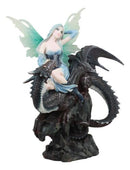 Large Ice Elemental Fairy With Night Fury Dragon Statue 14"L Fantasy Witch Fairy