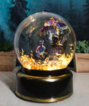 Blue Dragon With Baby Wyrmling Family Musical LED Light Air Powered Glitter Globe