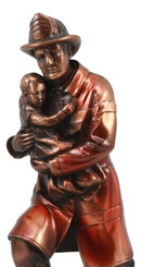 Heroic Fireman With Turnout Jacket Saving Child Statue Emergency Fire Rescue