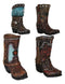 Set of 4 Western Cowboy Turquoise Tooled Leather Boots Make Up Tools Pen Holder