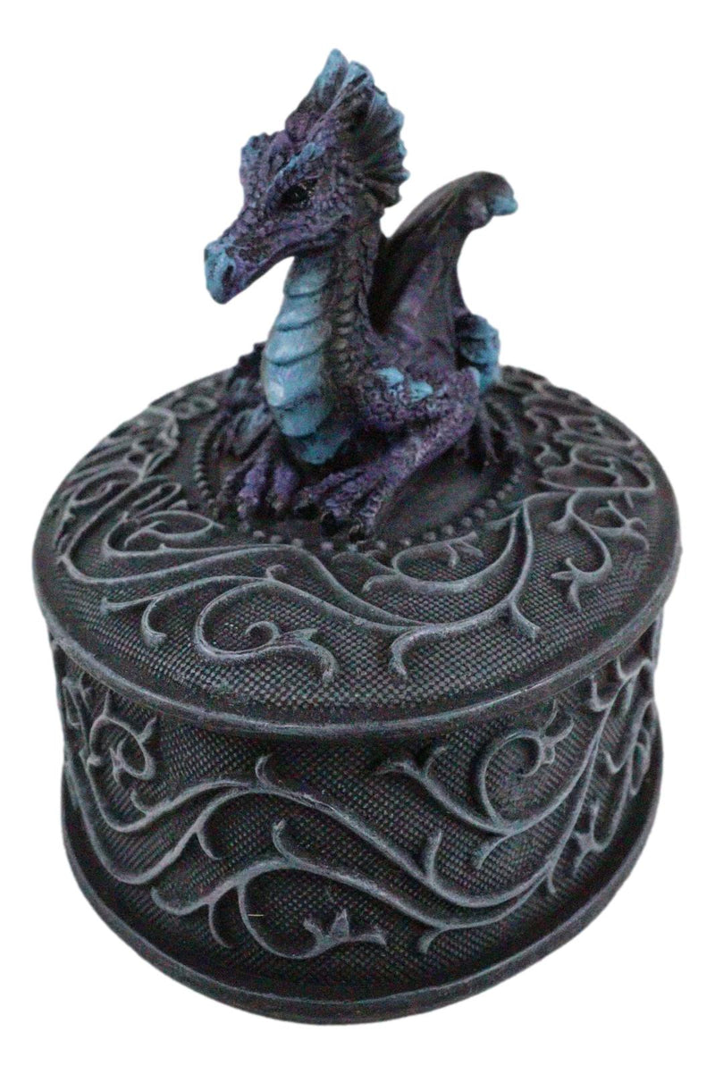 Fearsome Guardian Midnight Blue Dragon Oval Jewelry Trinket Box Figurine Statue