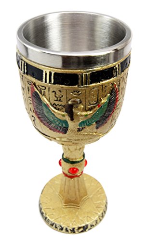 Ebros Gift Isis With Open Wings 6oz Resin Wine Goblet Chalice With Stainless Steel Liner 7"