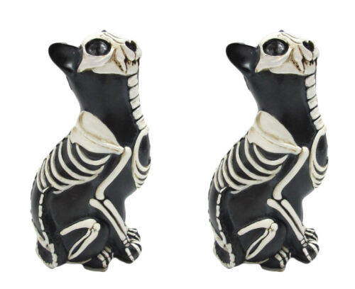 Day of the Dead Skeleton Cat Statue Set of 2 Sugar Skull Cats Halloween Figurine