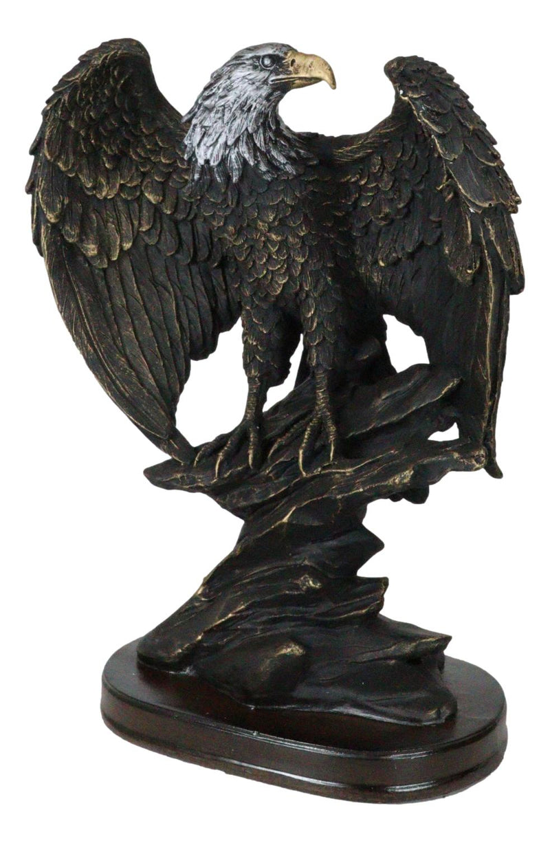 American Patriotic Large Bald Eagle Perched On Rocky Cliff Resin Figurine 10"H