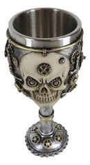 Silver Steampunk Mechanical Gearwork Skull Face Wine Goblet Drink Chalice Cup