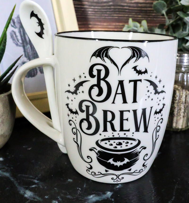 Wicca Occult Magic Bat Brew Spell Cauldron Porcelain Coffee Mug And Spoon Set