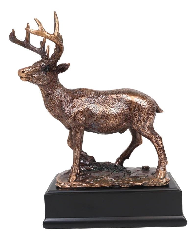 Ebros Rustic 12 Point Buck Stag Deer Bronze Patinated Resin Statue W/ Trophy Base