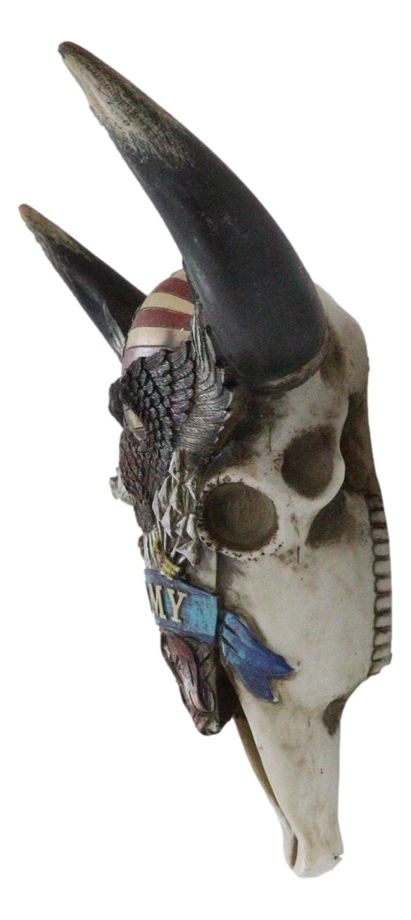 Western Patriotic Bull Cow Skull With American Flag Bald Eagle Army Wall Decor