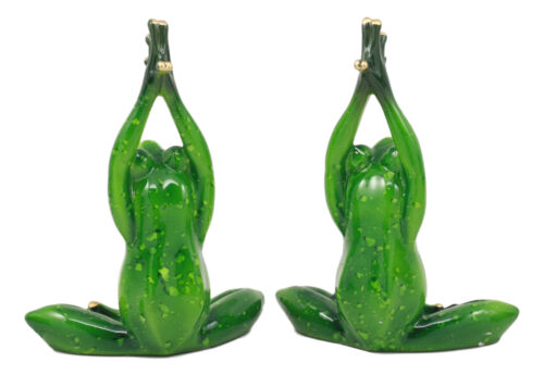 Meditating Twin Yoga Frogs In Lotus Pose Statue Buddha Frogs Pair Set 5.25"Tall