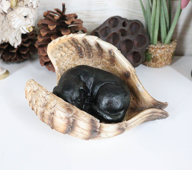 Black Labrador Retriever Puppy Dogs Sleeping On Angel Wings Memorial Figurine