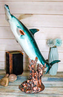 Ebros 16.25" H Large Nautical Ocean Marine Beach Coastal Predator Hammerhead Shark Swimming Over A Coral Pillar Statue