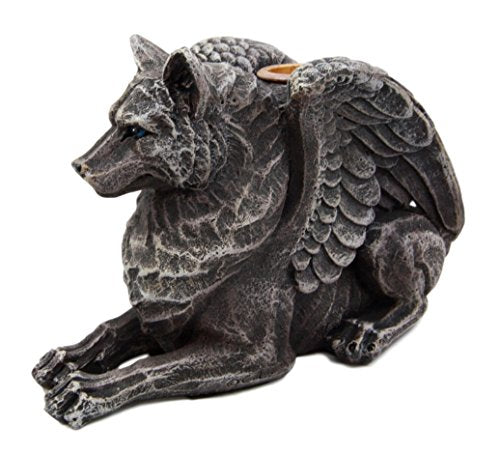 Ebros Stoic Guardian Winged Wolf Gargoyle Gothic Candleholder Figurine 6.5"L