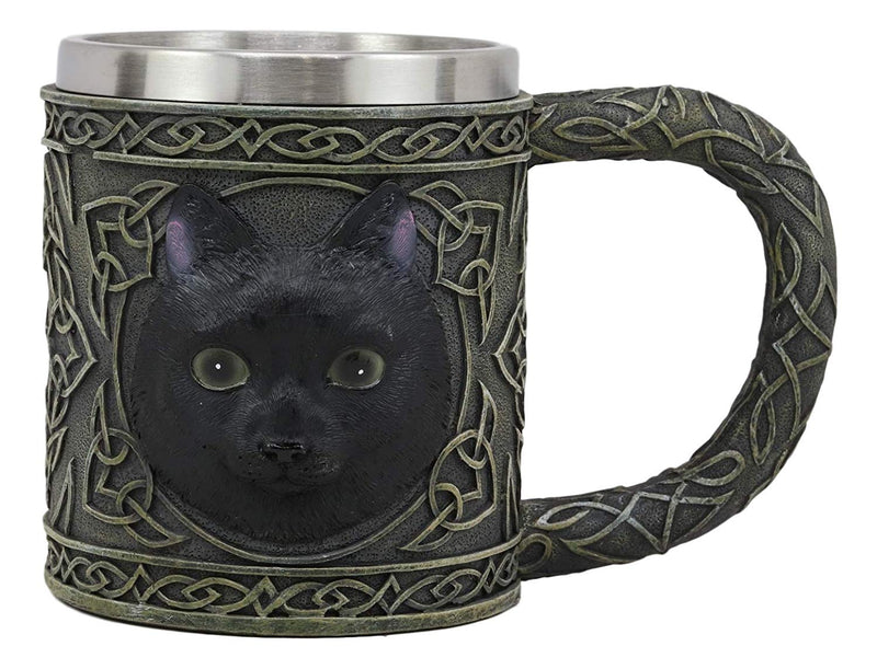 Ebros Gift Celtic Mystical Black Cat Witching Hour Resin 16oz Drinking Mug With Stainless Steel Rim Figurine For Coffee Tea Cereal Drinks Halloween Kitchen Dining Decor Of Cats Felines Kitty Kittens