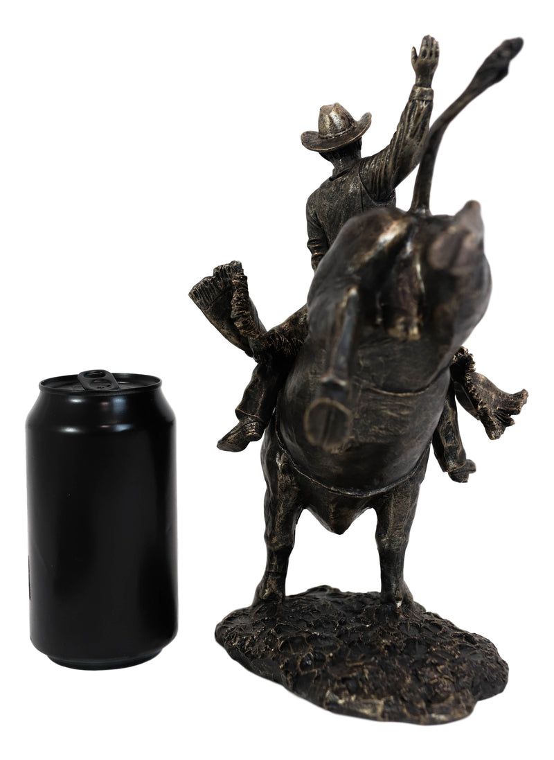 Rustic Western Wild Rodeo Bull Rider Cowboy On Bucking Bull Decorative Statue