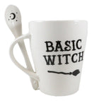 Witchcraft Wicca Basic Witch Crescent Moon Broomstick Coffee Mug And Spoon Set