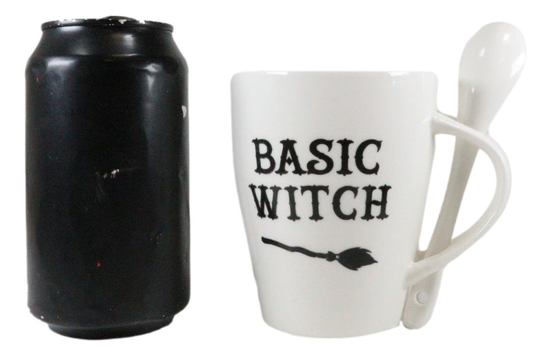 Witchcraft Wicca Basic Witch Crescent Moon Broomstick Coffee Mug And Spoon Set