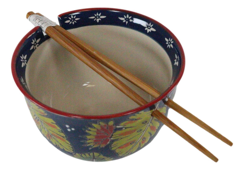 Pack Of 2 Colorful Summer Leaves Ramen Noodles Soup Bowl With Bamboo Chopsticks