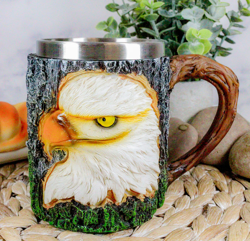 Ebros Surveyor Wildlife Majestic Bald Eagle Coffee Mug W/ Rustic Tree Bark Body