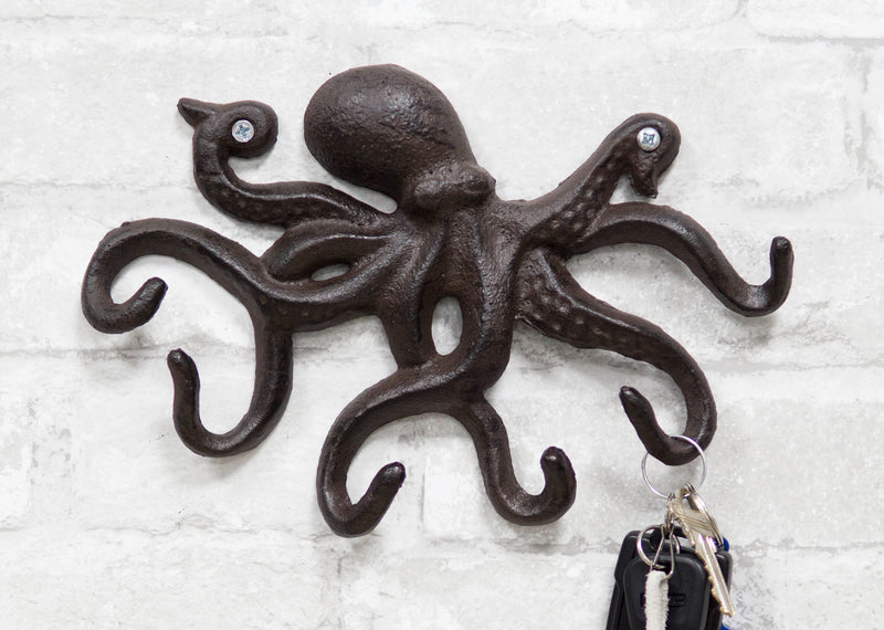 Octopus Coat Hook Holder with 6 Tentacles Hooks Cast Iron Wall