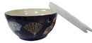 Ebros Set of 2 Ceramic Colorful Oriental Fans Portion Meal Bowls 3 Cups Airtight Lid