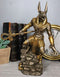 Egyptian Jackal God Anubis With Ankh Spear On Skull Graveyard Bronzed Figurine