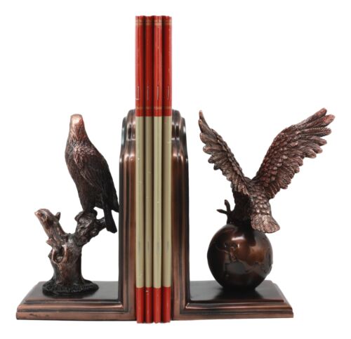 Wings of Glory American Bald Eagle Bookends Pair Bronze Electroplated Figurine