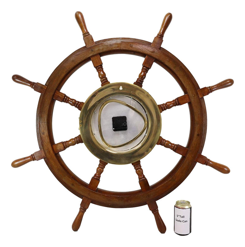 Nautical Vintage Wood and Brass 6 Spokes Ship Steering Helm Wheel Wall–  Ebros Gift