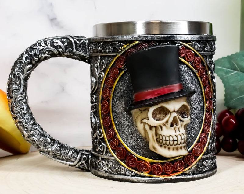 Ebros Love Never Dies Bride & Groom Skulls W/ Rose Wreaths Scroll 2-Sided Mug