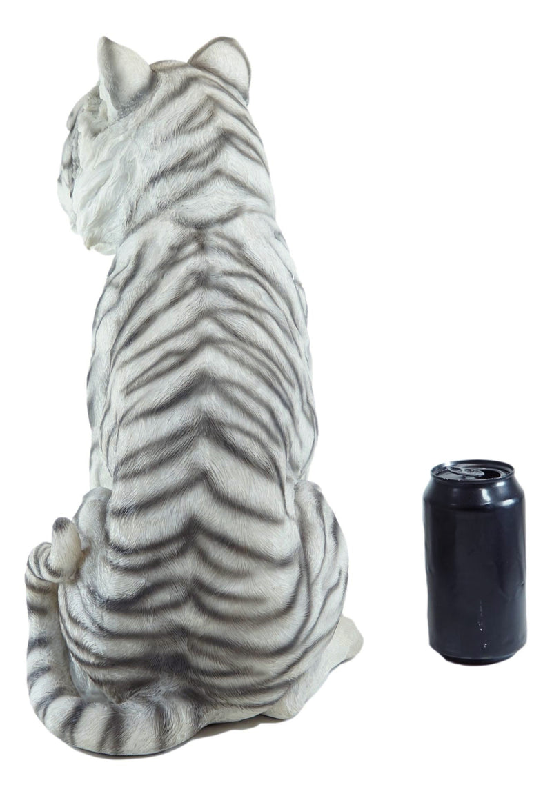 Apex Predator Realistic White Siberian Tiger On Guard Resin Statue 16.5"H