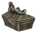 Beautiful Mermaid Resting On Sunken Treasure Chest Trinket Jewelry Box Figurine