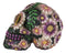 Black Day of The Dead Purple Fuchsia Floral Blooms Sugar Skull Figurine 7.5"L