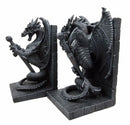 Gothic Excalibur Sword Guardian Dragon Bookend Set of Two Figurine Faux Stone