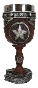 Western Stars And Horseshoes Floral Scroll In Faux Tooled Leather Wine Goblet