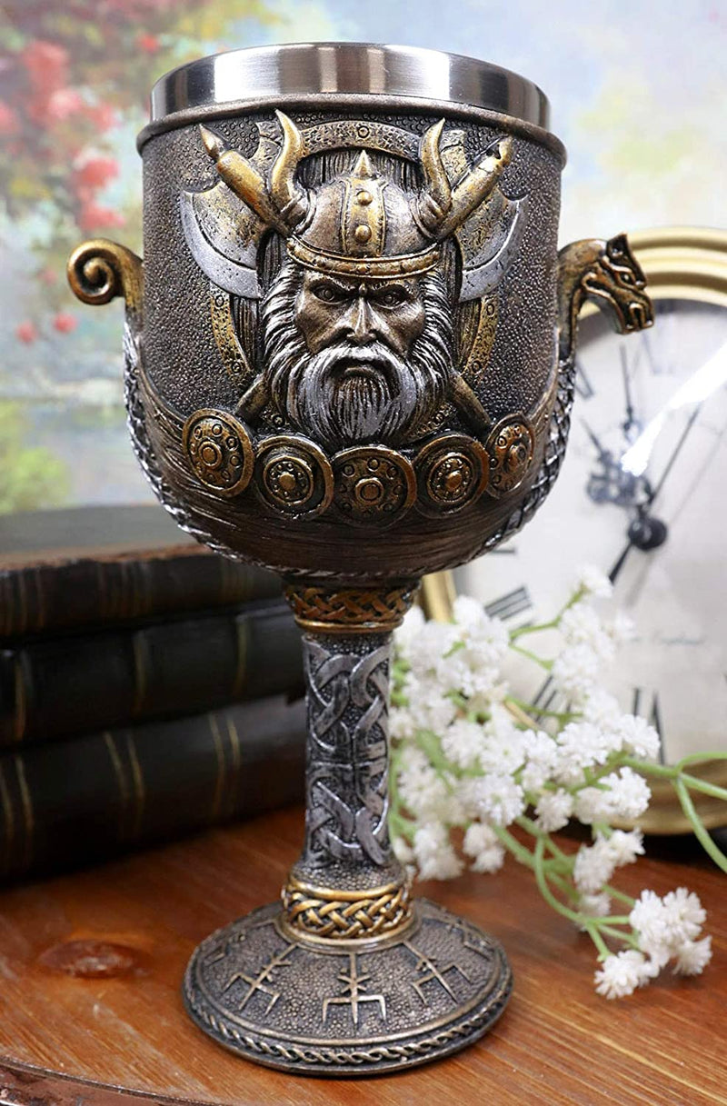Ebros Odin Warlord Dragon Longship 7oz Resin Wine Goblet Chalice Steel ...